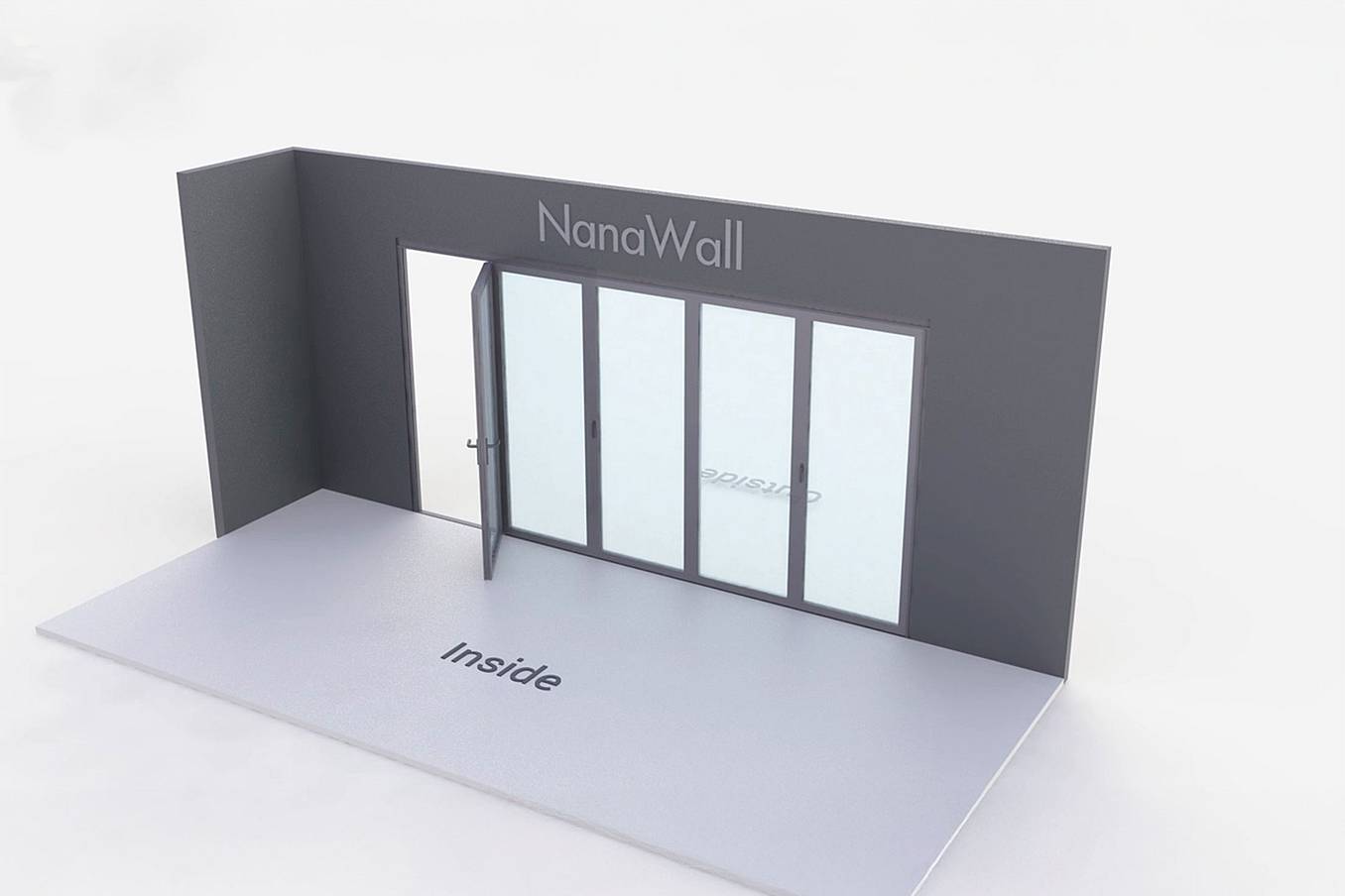 NanaWall standard configuration: 5-panel folding glass door, inward opening; 5 panels fold right (i5R)