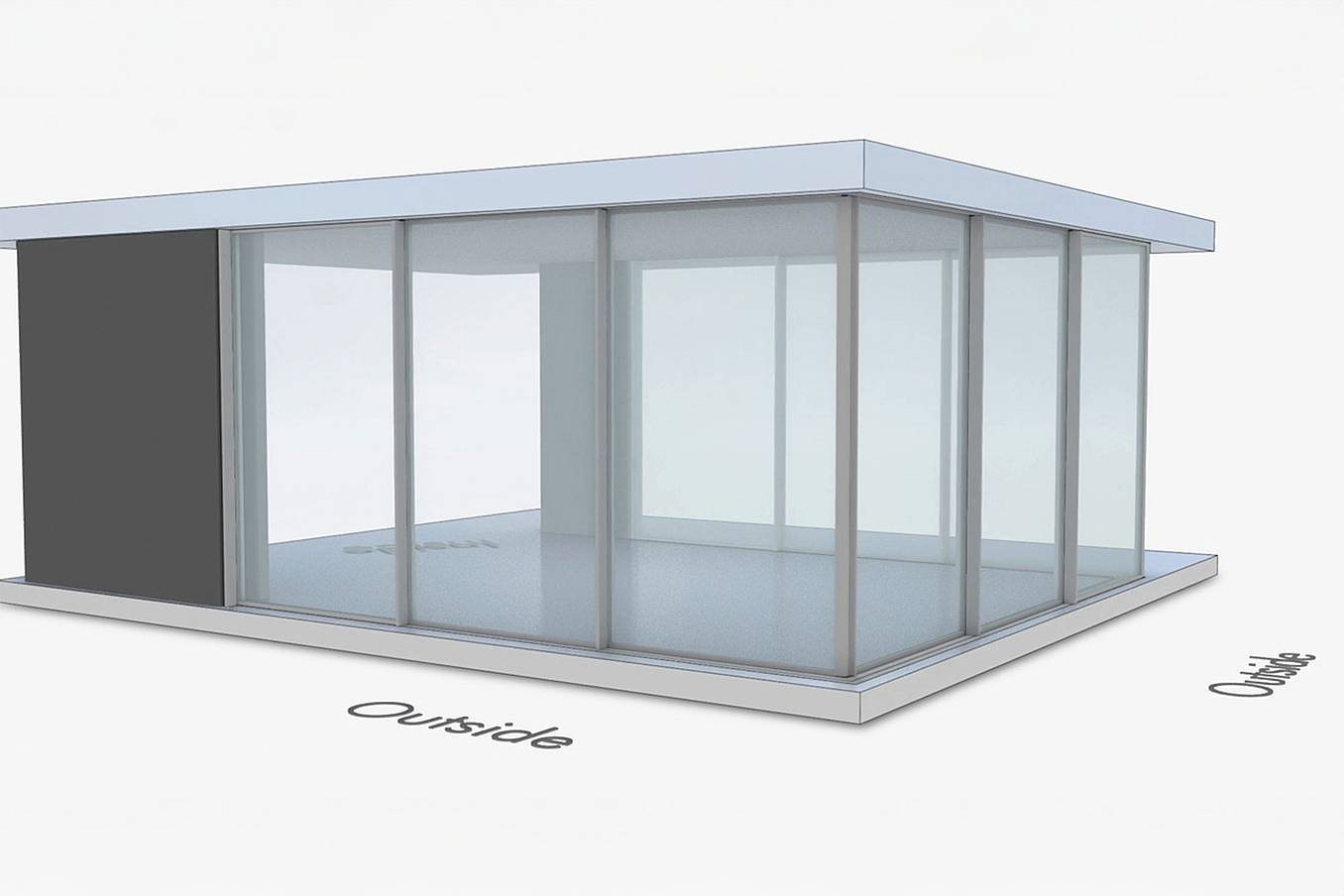 NanaWall pocketing configuration:  CERO II U-shape sliding glass wall with panels stacking at 90° corners and pocketing into the wall (XXO-90, OXX-90, XXP)