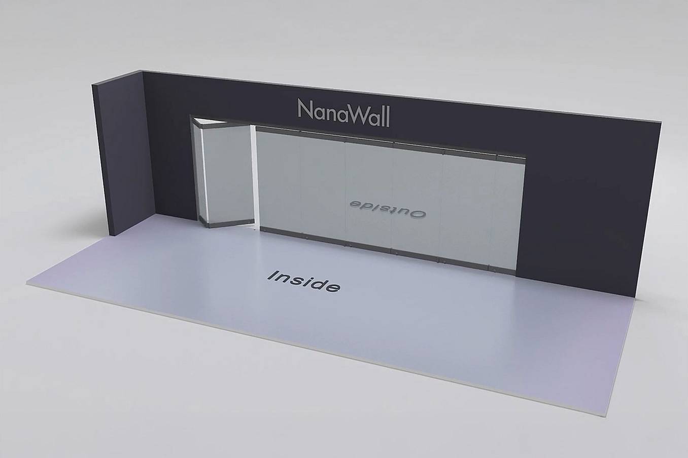 NanaWall standard configuration: 8-panel folding glass door, inward opening; 2 panels fold left and 6 panels fold right (i2L6R)