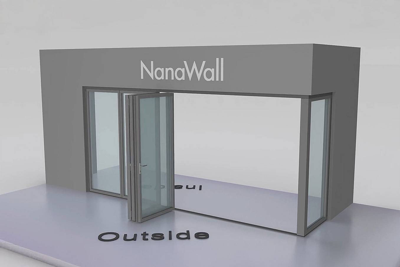 NanaWall open-corner configuration: 6-panel folding glass door, outward opening; 1 panel folds left and 5 panels fold right (o1L5R)