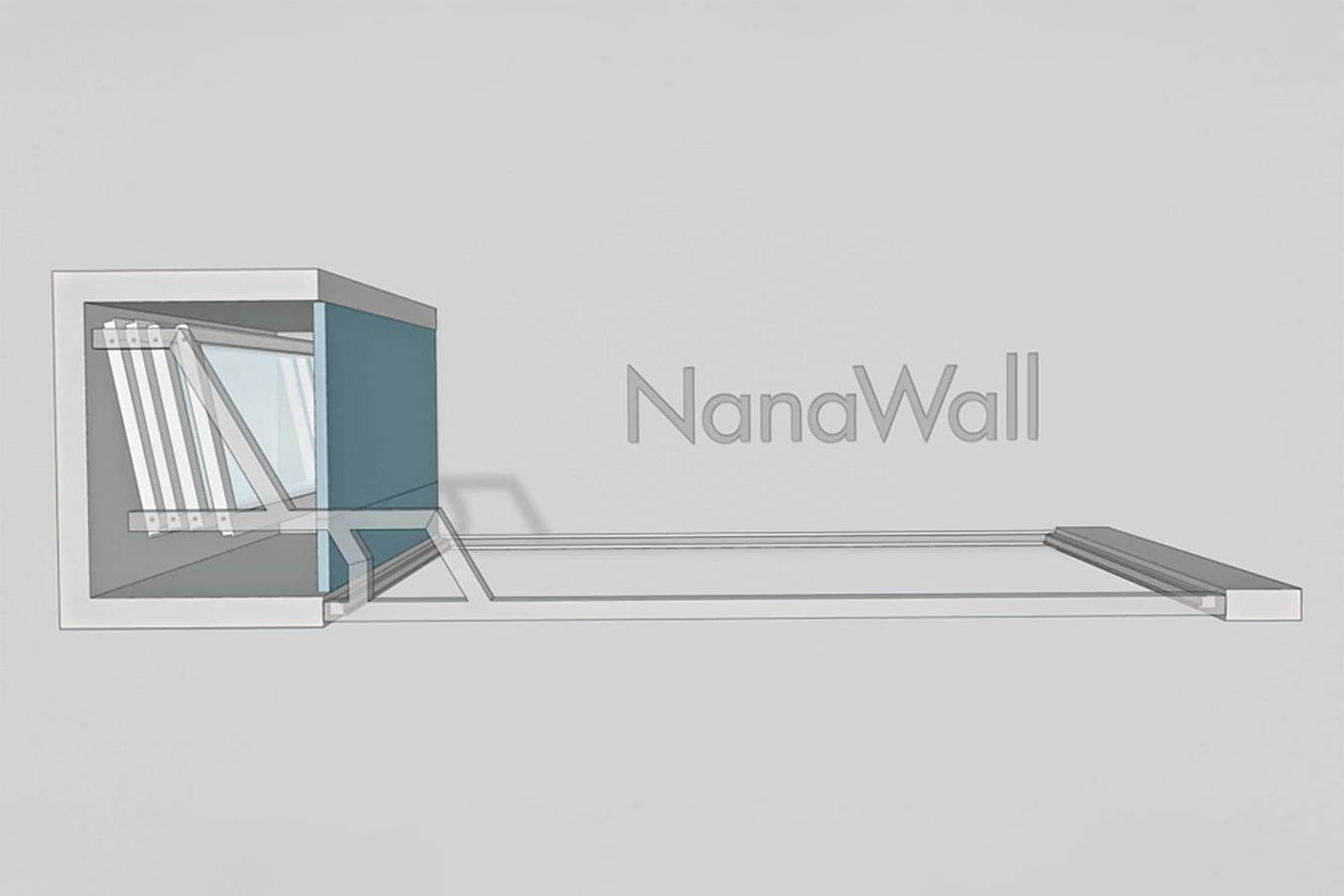 NanaWall enclosed stack configuration (Pocket A): panels stack into an enclosed bay, remaining concealed while keeping the opening clear