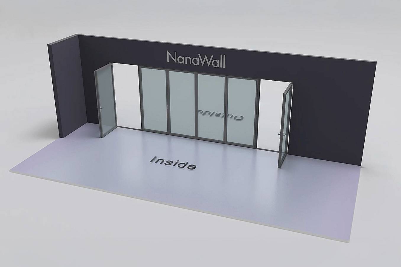 NanaWall Fourfold/Sixfold configuration: 6-panel folding glass door, inward opening; 1 panel folds left, a 4-panel set folds left/right, and 1 panel folds right (i1L4LR1R)