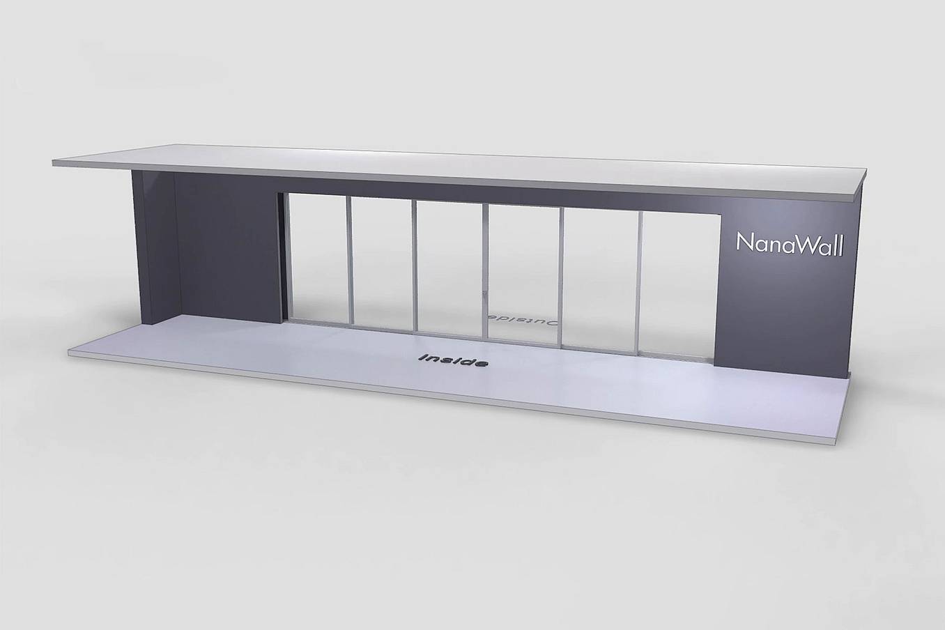NanaWall MultiSlide 630 pocketing configuration: sliding glass wall with panels sliding and pocketing into concealed wall pockets on both sides (PXXX XXXP)