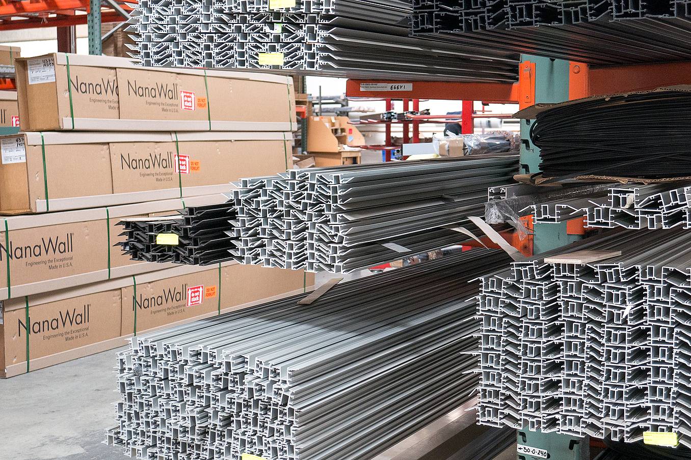 Aluminum profiles for NanaWall glass wall systems at the Richmond, California factory