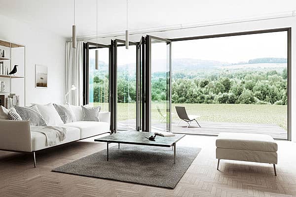 Inspiration gallery - modern living room with a large opening glass wall