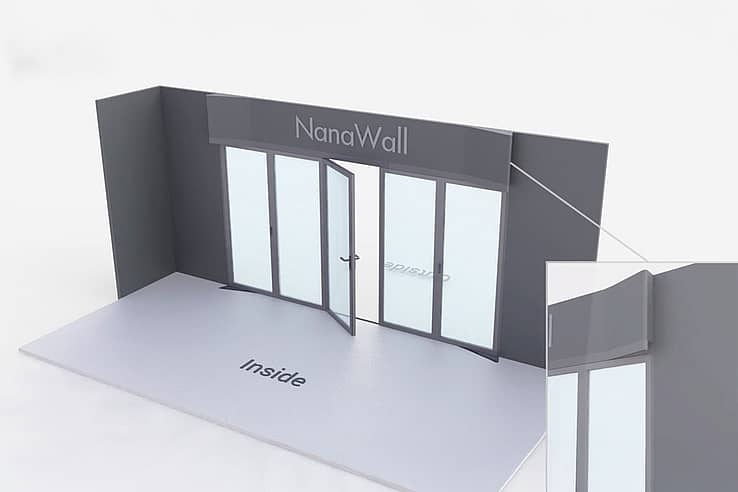 NanaWall FoldFlat configuration: 5-panel folding glass door, inward opening; 3 panels fold left and 2 panels fold right (FF i3L2R)