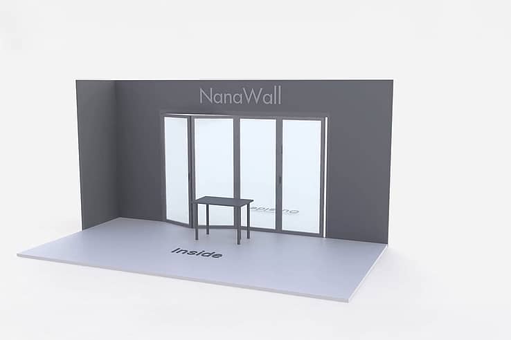 NanaWall Fourfold configuration: 4-panel folding glass door, inward opening; 4-panel set folds left/right (i4LR)