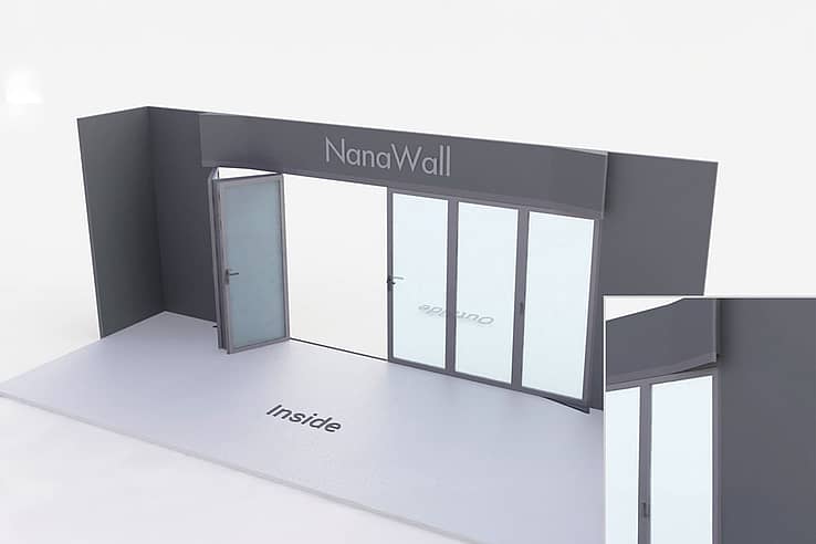 NanaWall FoldFlat configuration: 6-panel folding glass door, inward opening; 3 panels fold left and 3 panels fold right (FF i3L3R)
