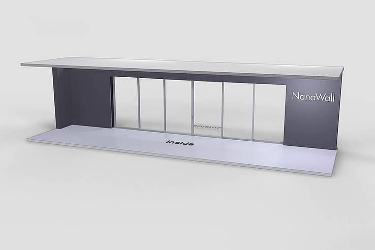 NanaWall MultiSlide 630 pocketing configuration: sliding glass wall with panels sliding and pocketing into concealed wall pockets on both sides (PXXX XXXP)