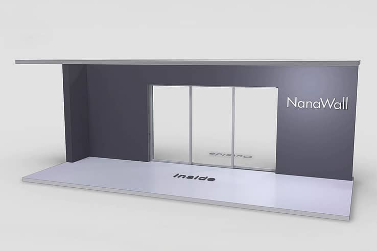 NanaWall MultiSlide 630 pocketing configuration: 3-panel sliding glass wall with panels sliding and pocketing into a concealed wall pocket on the right side (XXXP)